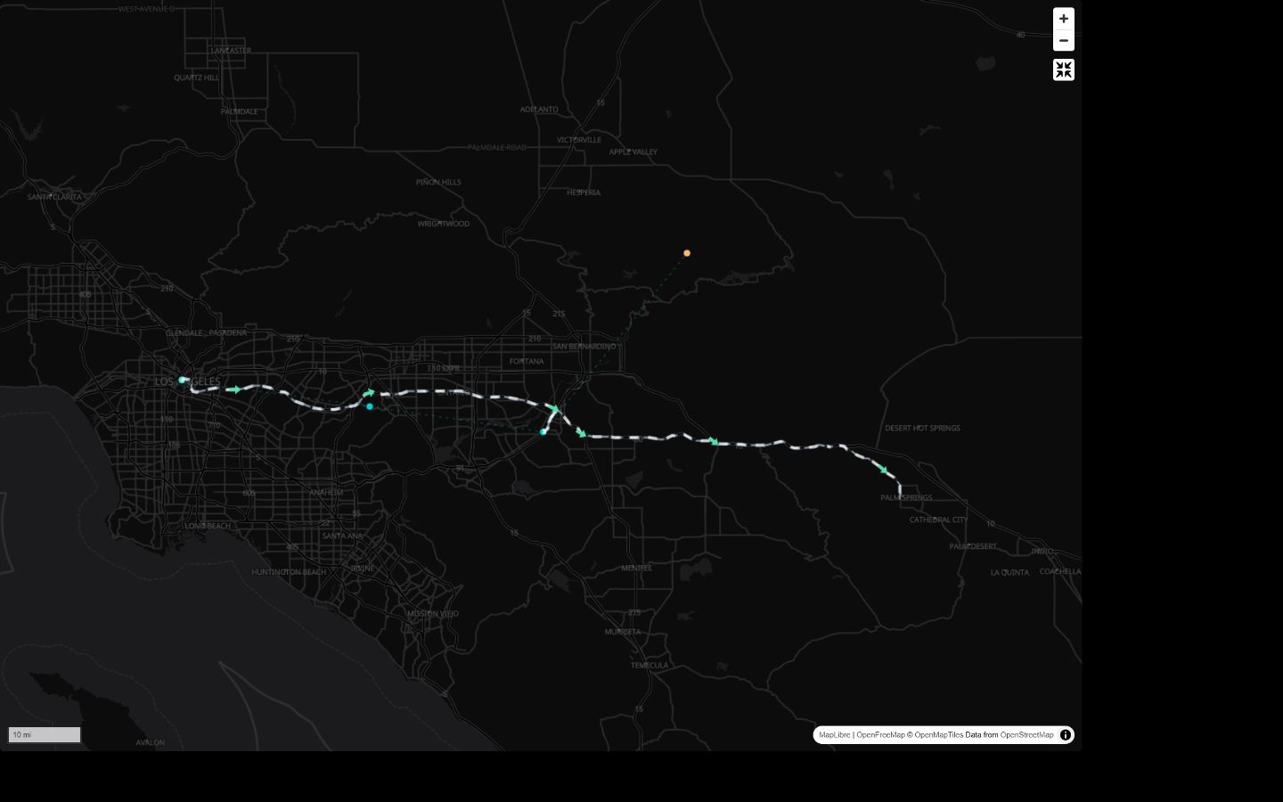 Journeys map: fictional demonstration data from the implemented Sentinel interface